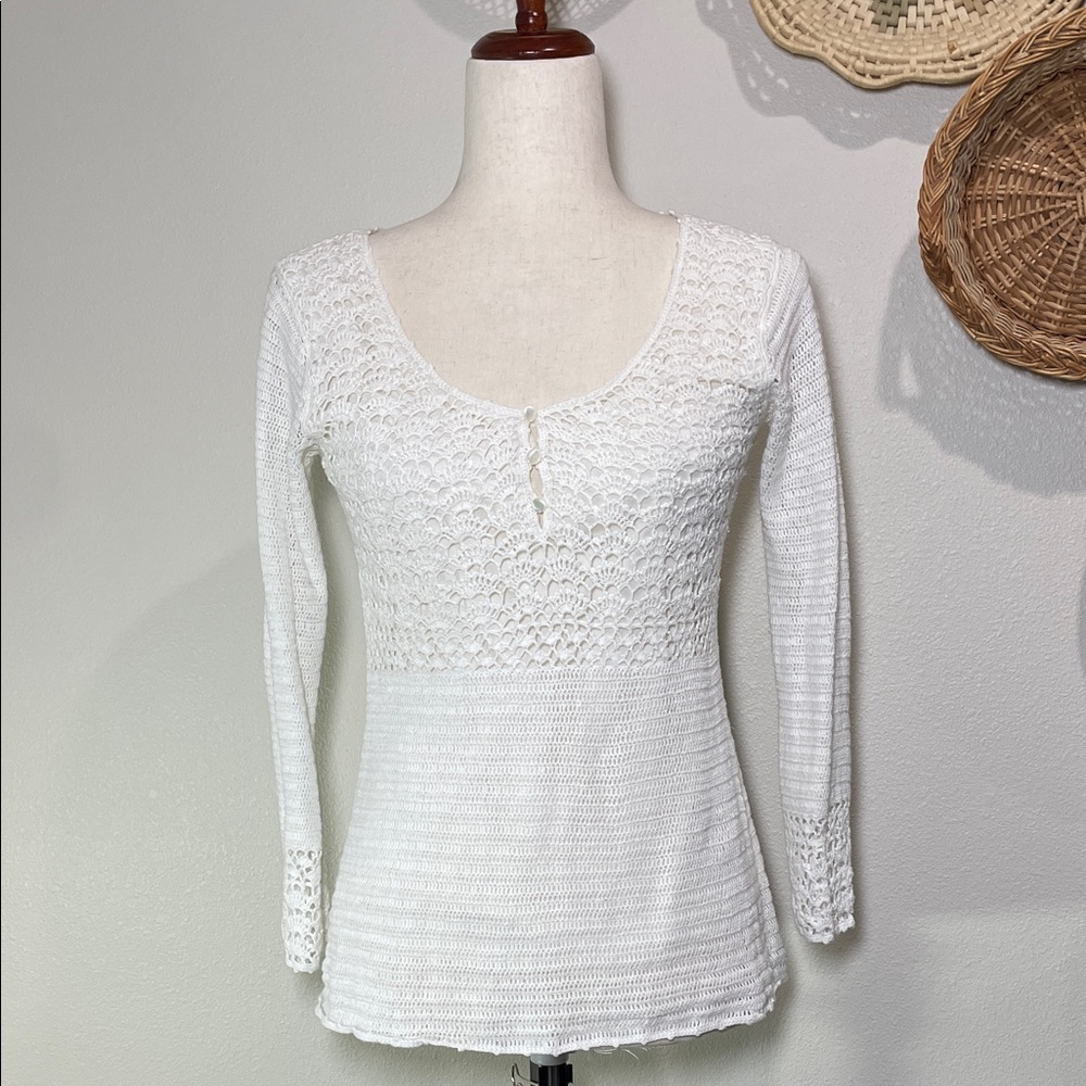 LILLY PULITZER BOHO Crochet Knit Cotton Knit Piullover Sweater White Size Medium